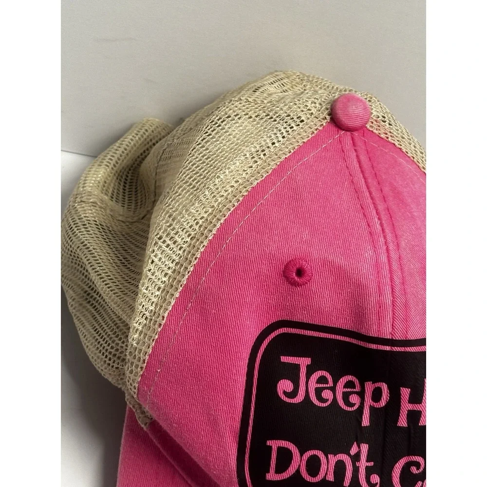 Adam's Jeep Hair Dont Care Pink Embroidered Women's Hat Cap Snap Back Distressed